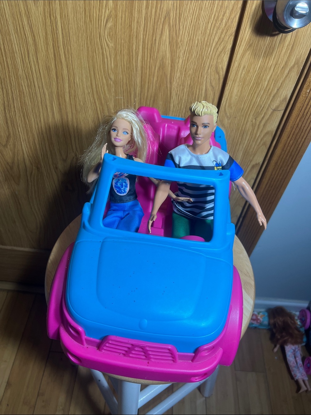 Barbie Blue and Pink Convertible with Blonde Barbie & Ken Dolls